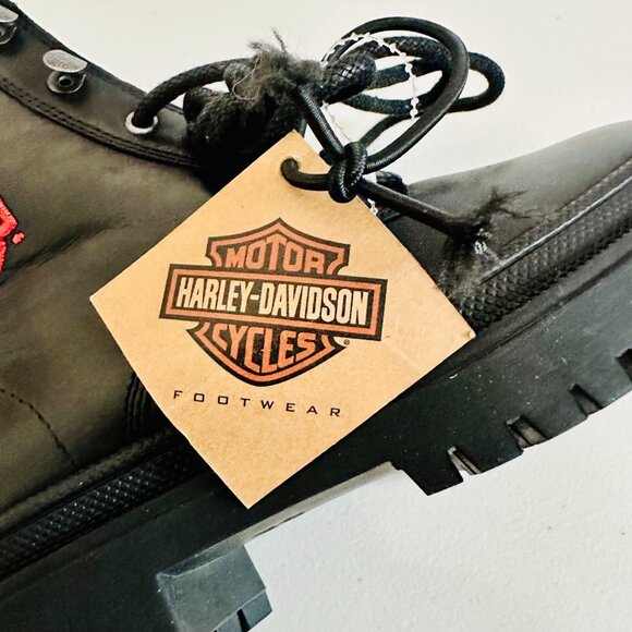 HARLEY DAVIDSON TRESSLER BLACK WITH RED HD LOGO LEATHER BOOTS D87288 - Picture 9 of 9